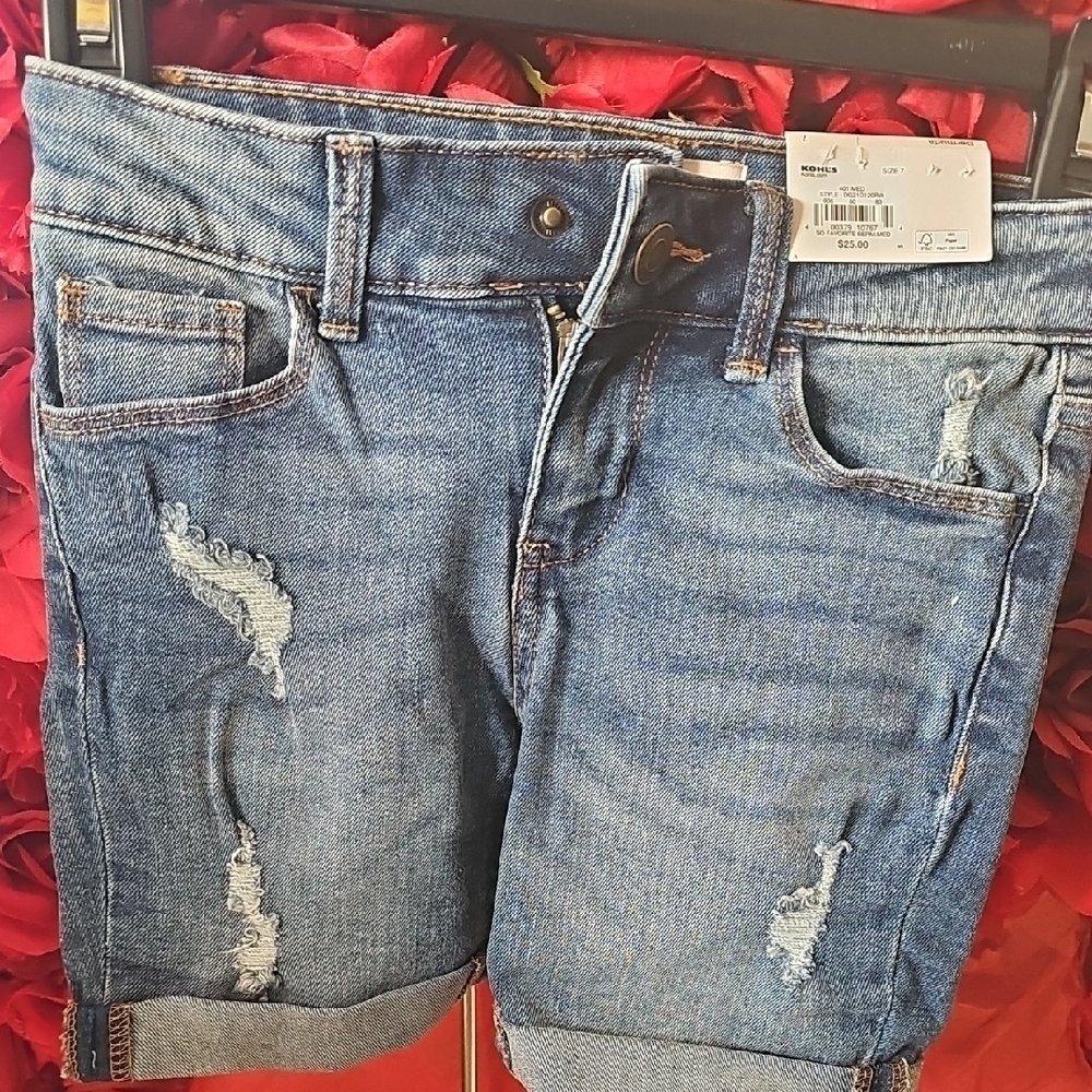 SO NWT Girls Blue Denim Distressed Bermuda Shorts Size 7